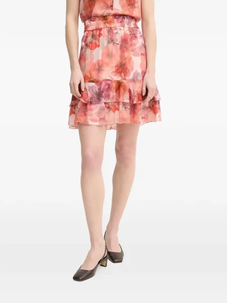 Fusta mini Marc Aurel cu model floral cu volane roz