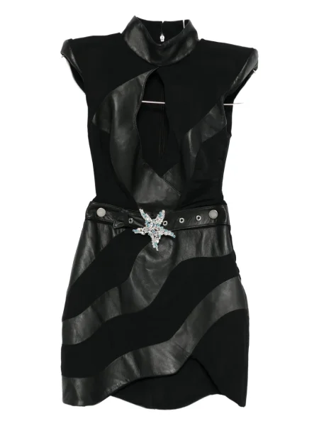 Sukienka Mitiliane Couture skórzana ze skórzanymi wstawkami garniturowa czarna