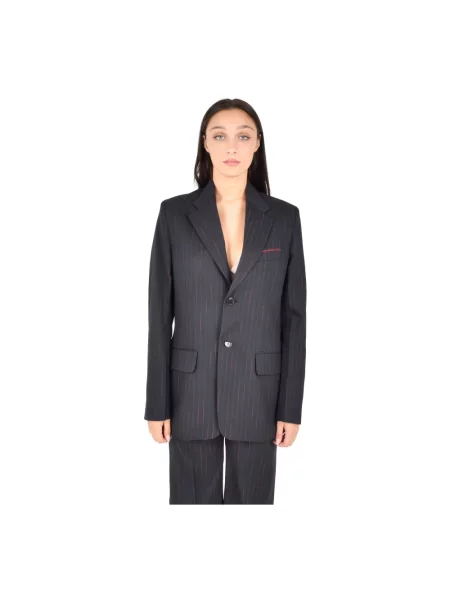 Marynarka Victoria Beckham wełniana dwurzędowa w paski niebieska