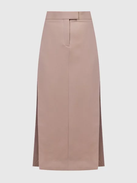 Спідниця міді з вовни з розрізами The Attico бежева