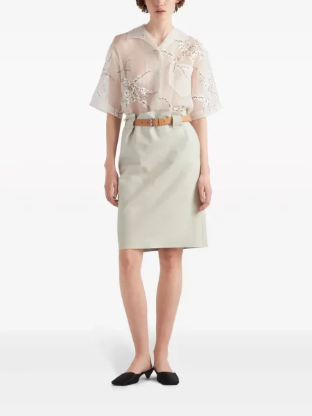 Cămașă Prada de mătase cu model floral transparente alb