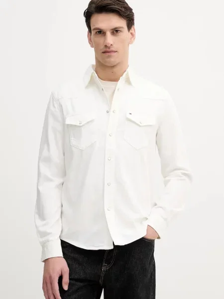 Džínová košile Tommy Hilfiger regular s klasickým límcem béžová