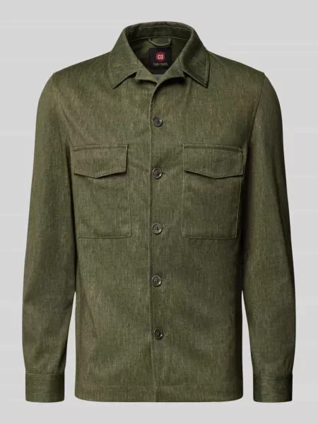 Kurtka koszulowa o kroju slim fit z na piersi model Constantin' Cg - Club Of Gents zielona