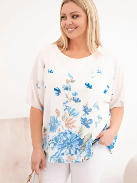 Bluză Kesi Włoski cu model floral cu mâneci scurte albastru
