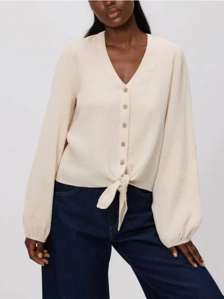 Reserved Cămașă din muselină cu cordon bej