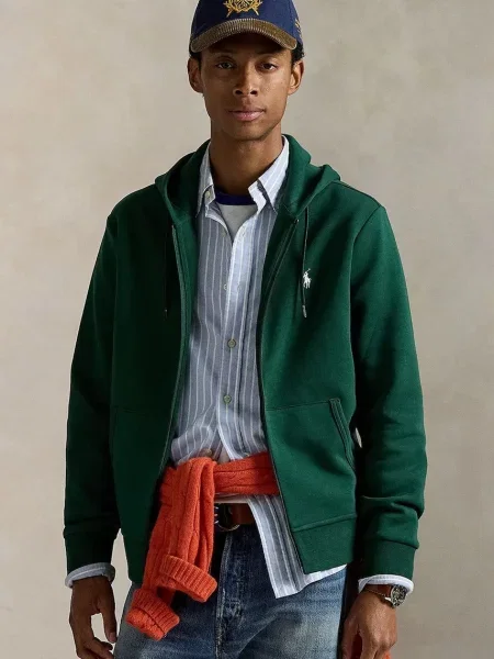 Суичър с качулка Polo Ralph Lauren с качулка зелено