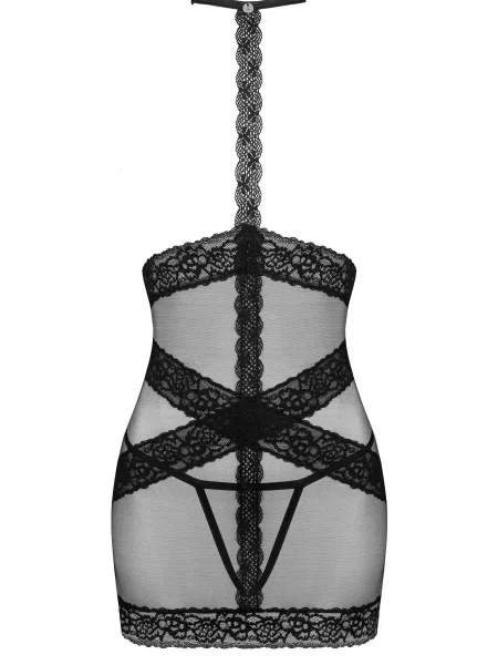 Сорочка и трусики стринг с открытым доступом Комплект_Obsessive_Lacrisia_chemise чорна