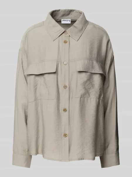 Bluzka o kroju relaxed fit z z patką na piersi Jake*s Casual brązowa