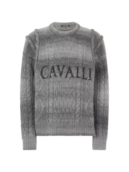 Pulover Roberto Cavalli cu broderie cu decolteu rotund gri