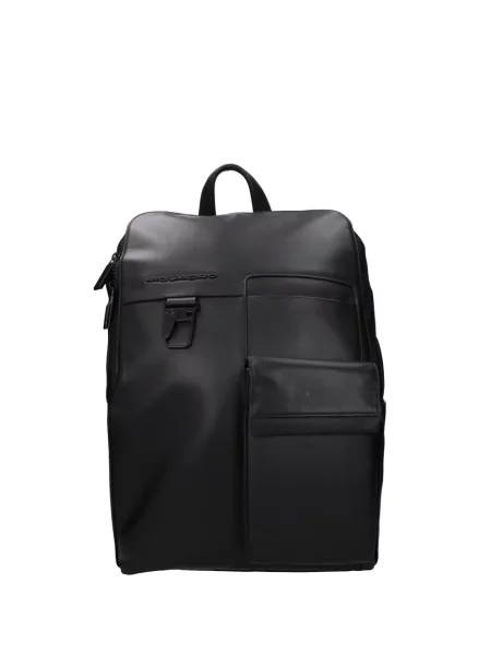 Rucsac Piquadro din piele cu autograf negru