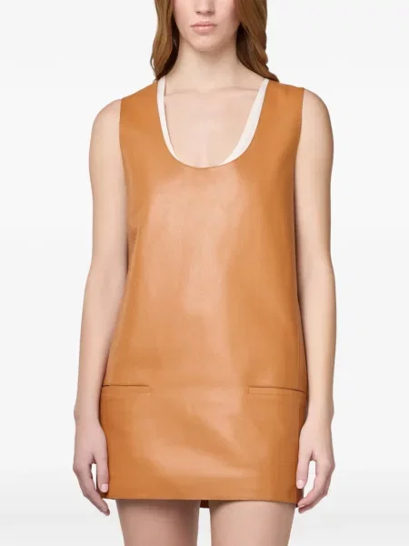 Rochie Tod's din piele cu decolteu în U portocaliu