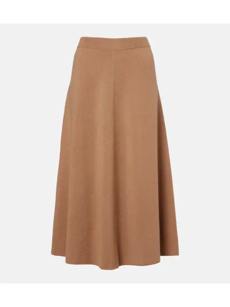 Fustă midi Jardin Des Orangers de lână până la genunchi maro