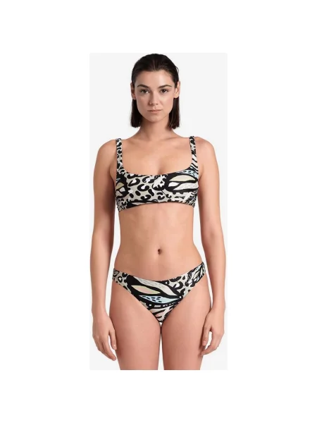 Bikini Arena Water Print Bandeau czarny beżowy dla kobiet. S biały