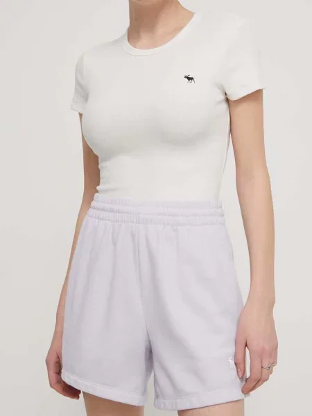 Kraťasy Abercrombie & Fitch hladké high waist fialová