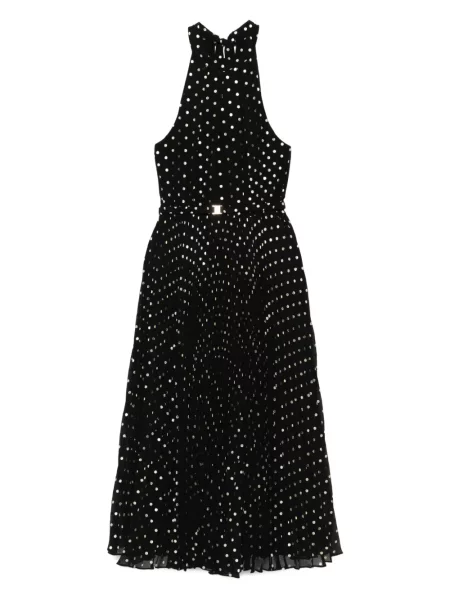 Rochie midi Nissa plisată până la genunchi cu gât halter negru