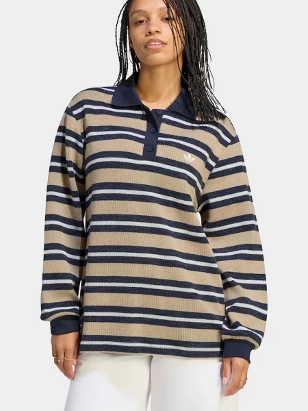 Koszulka Adidas w paski z paskiem beżowa