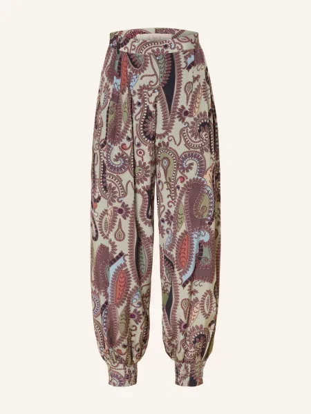Ivi Collection Kalhoty S Hedvábím světle zelená / hnědá / tmavě modrá
