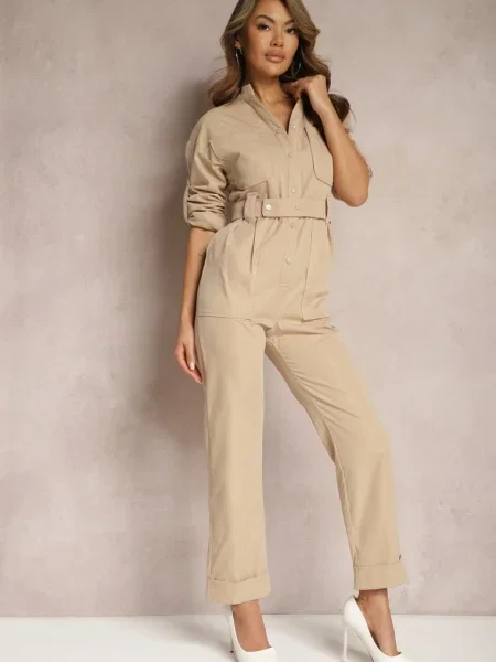 Închis Salopetă Utility cu Picior Larg și Pireval bej