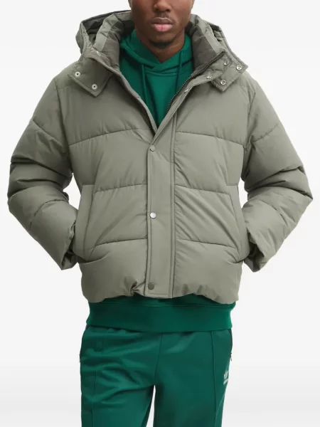 Geacă cu puf Abercrombie & Fitch cu glugă gri