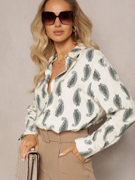 Cămașă Bej-Verde din cu Model Paisley Fin Kaisleigh bej