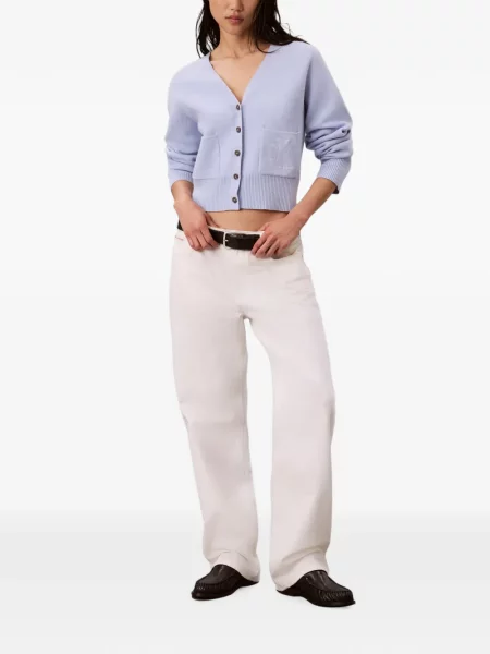 Kardigan Calvin Klein s V-izrezom s autogramom plava
