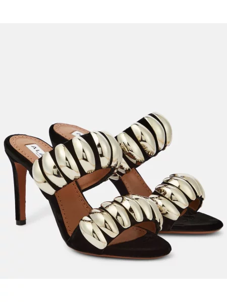 Papuci tip mules Alaïa din piele de căprioară negru