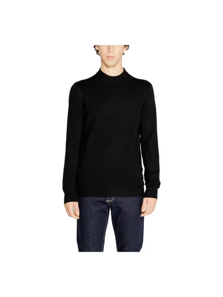 Sweter z dzianiny z prążkowanymi wykończeniami Antony Morato czarny