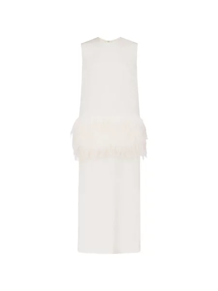Rochie midi Loulou De Saison cu pene alb