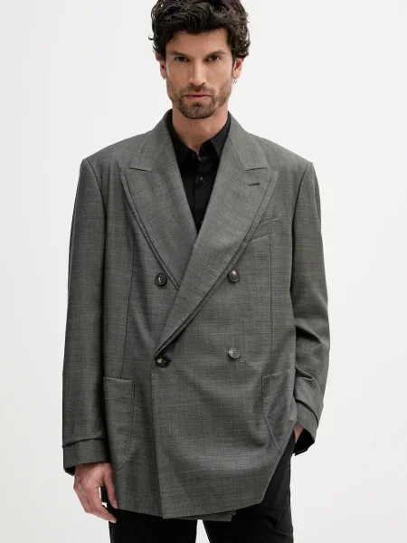 Vuneni sako Emporio Armani za muškarce siva