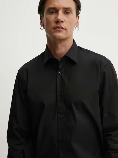 HUGO camasa din barbati cu guler clasic regular negru