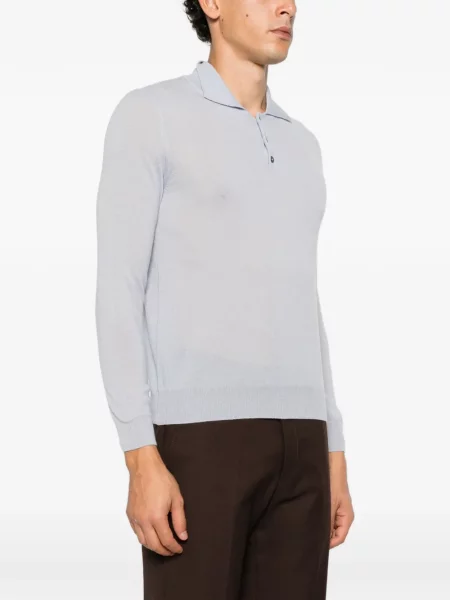 Lung tricou polo Slowear din cașmir albastru