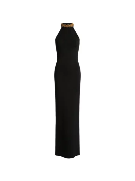 Lung rochie Balmain cu broderie din jerseu negru