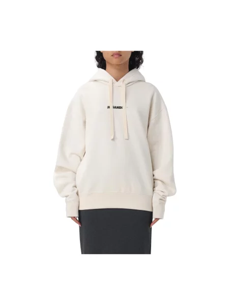 Bluza z kapturem Jil Sander z kapturem z logo beżowa