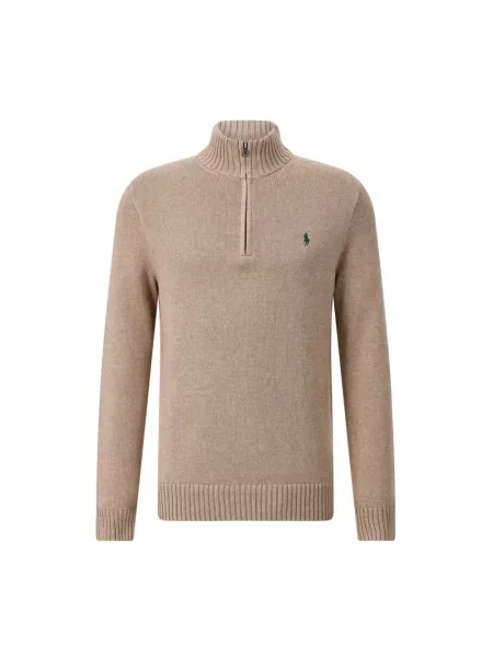 Polo Ralph Lauren Swetry Mężczyzna L Sweter z zamkiem błyskawicznym z bawełny brązowy