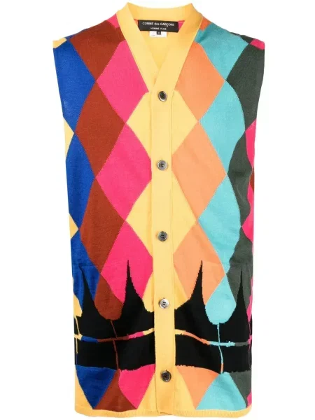 Cardigan Comme Des Garcons Homme Plus tricotate cu model argyle galben