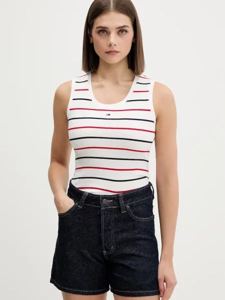 Tommy Jeans top ženski od pamuka s elastanom bijela
