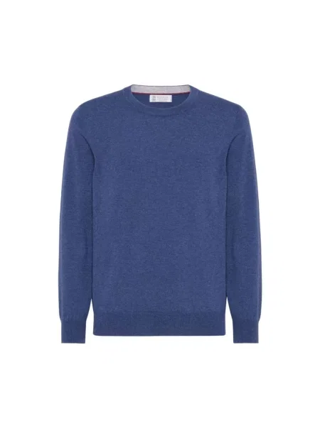 Sweter Brunello Cucinelli z okrągłym dekoltem niebieski