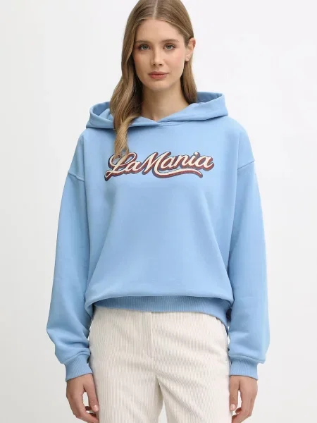 Суичър с качулка La Mania с качулка с принт синьо