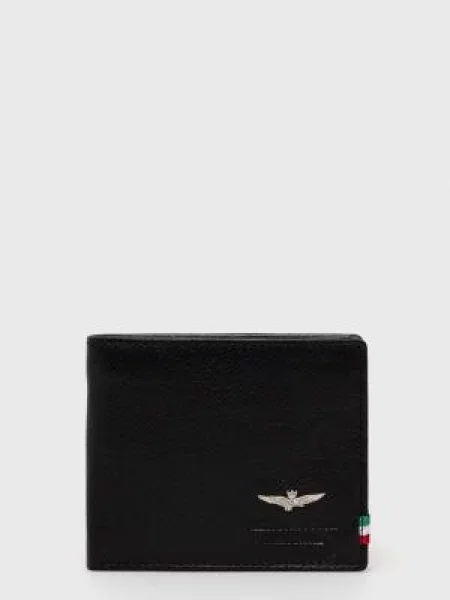 Шкіряний гаманець Aeronautica Militare чорний