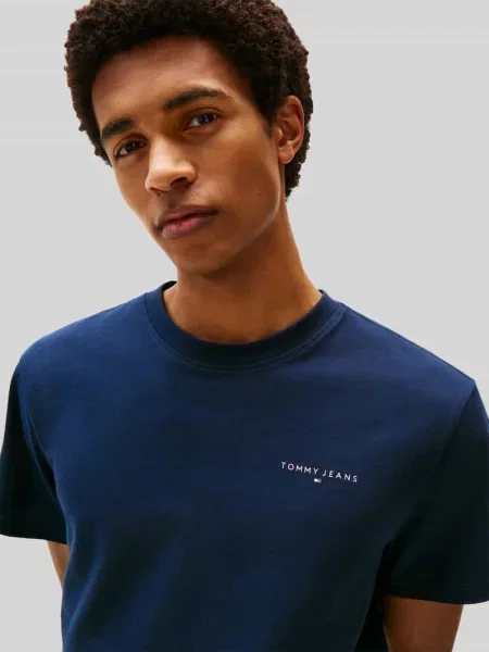 T-shirt o kroju slim fit z czystej bawełny model ‘LINEAR CHEST TEE’ Tommy Jeans granatowa