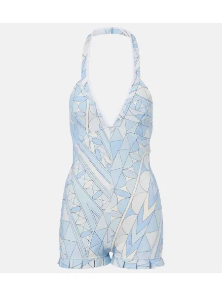 Salopetă scurtă Pucci din jerseu cu gât halter albastru