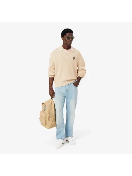 Lacoste Sweter Z Kołnierzykiem Polo Relaxed Fit beżowy