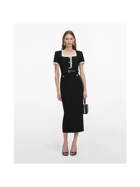 Sukienka midi Self-portrait z falbankami z krepy czarna