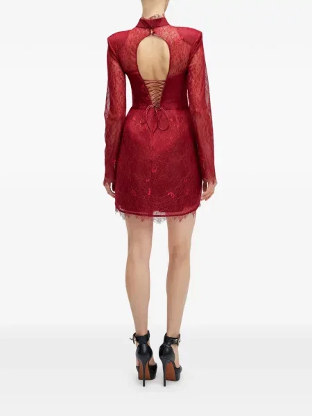 Rochie mini Araftu cu funde din dantelă de costum roșu