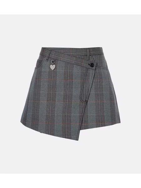 Вълнена карирана пола Acne Studios сиво