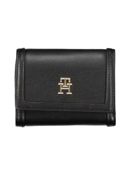 Lniany portfel Tommy Hilfiger elegancki czarny