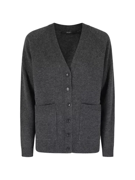 Cardigan Seventy de lână cu decolteu în V gri