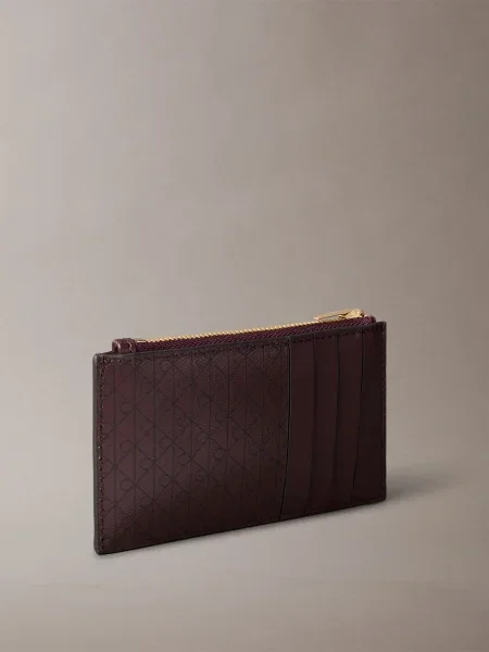 Portofel Calvin Klein Emblem Aop Top Zip Cardcase maro