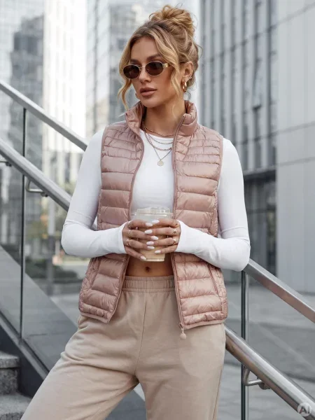 Kamizelka pikowana ze stójką STYLISHZ Dstreet różowa