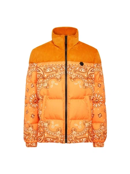 Kurtka puchowa Philipp Plein z wzorem paisley pomarańczowa